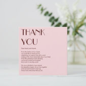 Maroon und blassrosa moderne Hochzeit danke Karte (Stehend Vorderseite)