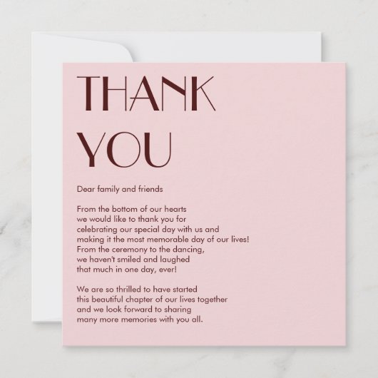 Maroon und blassrosa moderne Hochzeit danke Karte (Vorderseite)