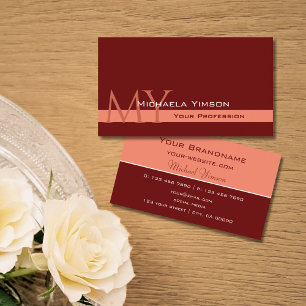 Maroon und Coral mit Monogram Beruflich Simple Visitenkarte