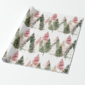 Maroon und Dark Green Pine Tree Geschenkpapier (Ungerollt)