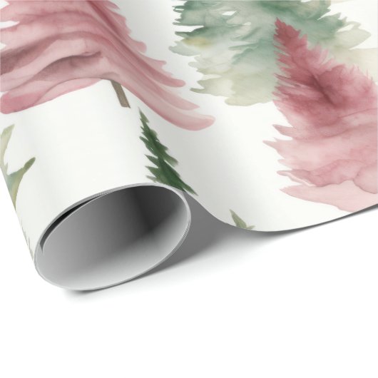 Maroon und Dark Green Pine Tree Geschenkpapier (Rolleneckpunkt)