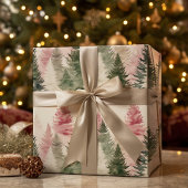 Maroon und Dark Green Pine Tree Geschenkpapier