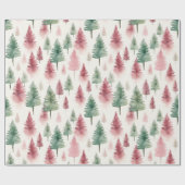 Maroon und Dark Green Pine Tree Geschenkpapier (Flach)
