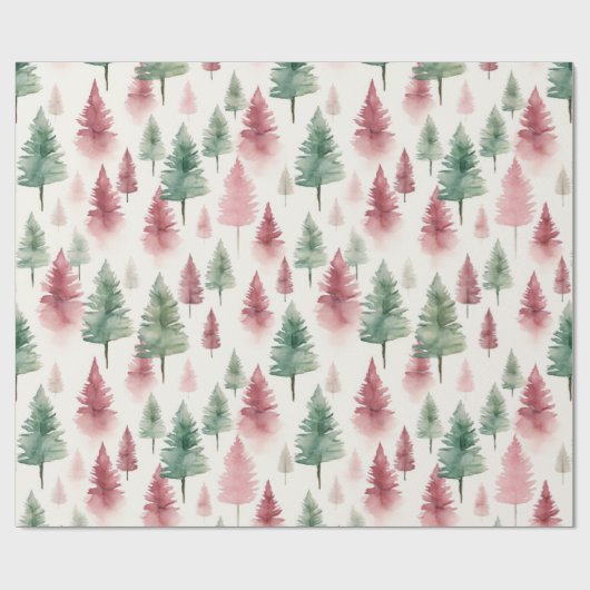 Maroon und Dark Green Pine Tree Geschenkpapier (Flach)