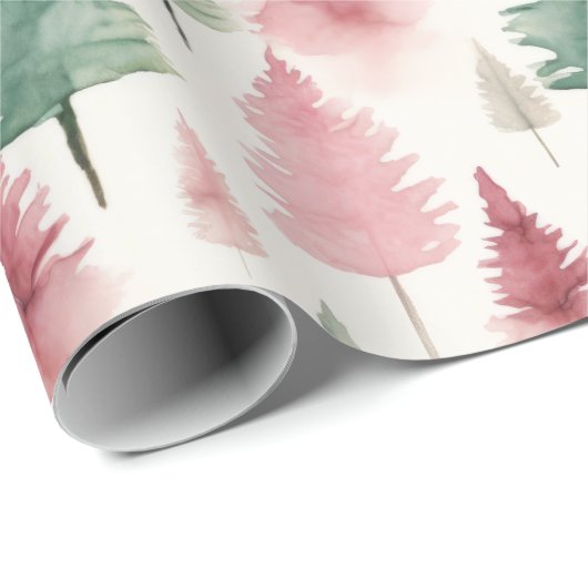 Maroon und Dark Green Pine Tree Geschenkpapier (Rolleneckpunkt)