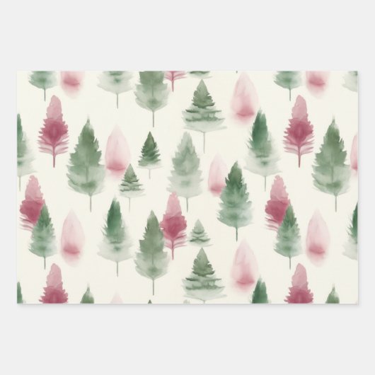 Maroon und Dark Green Pine Tree Geschenkpapier Set (Vorderseite 3)