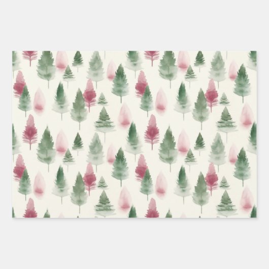 Maroon und Dark Green Pine Tree Geschenkpapier Set (Vorderseite)