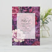 Maroon und Dark Lila Floral Hochzeit im Herbst Einladung (Stehend Vorderseite)
