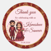 Maroon und das niedliche indische Brautpaar bevorz Runder Aufkleber (Vorderseite)