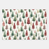 Maroon und Dunkelgrüner Wasserfarben-Kiefernbaum Geschenkpapier Set (Vorderseite)