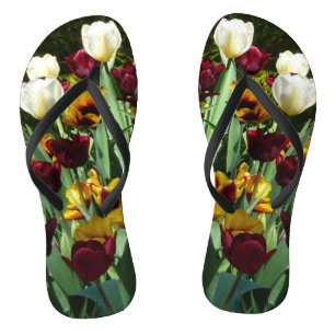 Maroon und Gelbe Tulips farbenfrohe Blumen Badesandalen