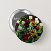 Maroon und Gelbe Tulips farbenfrohe Blumen Button (Vorne & Hinten)