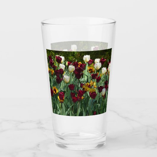 Maroon und Gelbe Tulips farbenfrohe Blumen Glas (Vorderseite)