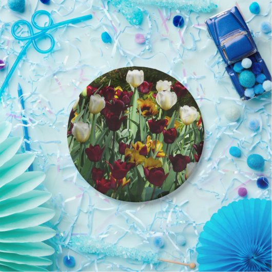 Maroon und Gelbe Tulips farbenfrohe Blumen Pappteller (Party)