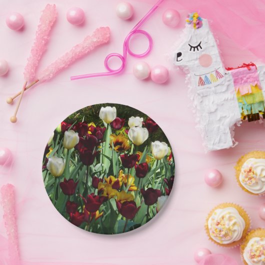 Maroon und Gelbe Tulips farbenfrohe Blumen Pappteller (Party)