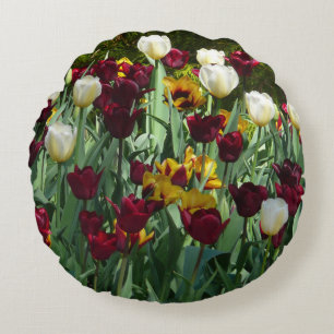 Maroon und Gelbe Tulips farbenfrohe Blumen Rundes Kissen