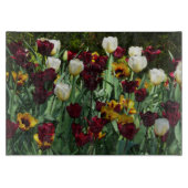 Maroon und Gelbe Tulips farbenfrohe Blumen Schneidebrett (Vorderseite)