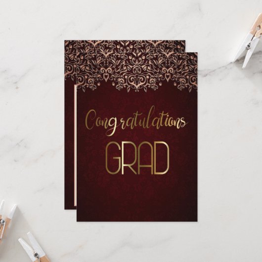 Maroon und Gold Glückwünsche Grad Karte (Vorderseite/Rückseite Beispiel)