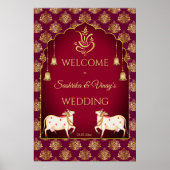 Maroon und Gold Gomata Hochzeitszeichen Poster (Vorne)