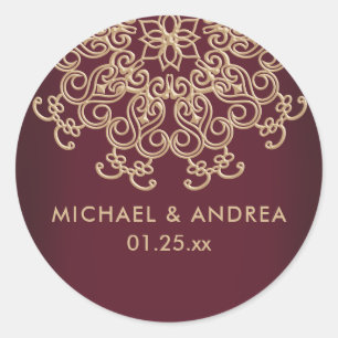 MAROON UND GOLD INDISCHES INSPIRIERTES ETIKETT RUNDER AUFKLEBER