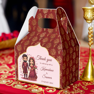 Maroon und Gold niedliche indische Brautpaare Cart Geschenkschachtel