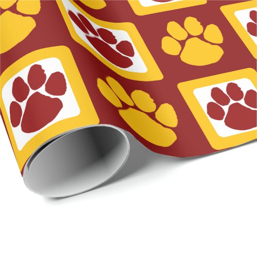 Maroon und Gold-Pawprint Geschenkpapier (Rolleneckpunkt)