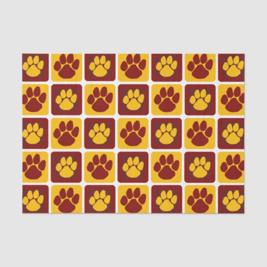 Maroon und Gold-Pawprint Seidenpapier (Vorderseite)