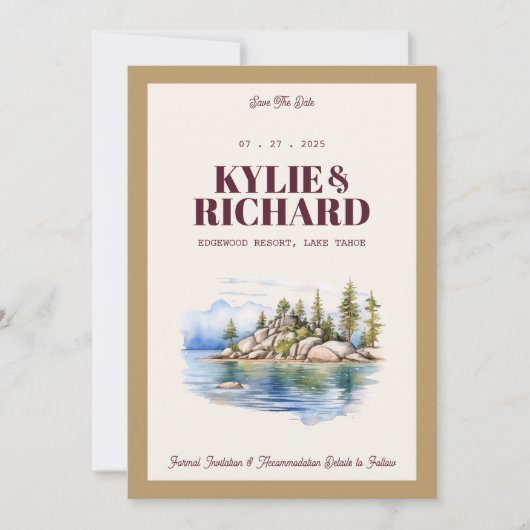 Maroon und Gold Save the Date Einladung (Vorderseite)