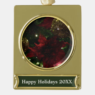 Maroon- und Gold-Weihnachtsbaum-Feiertagsfoto Gold Banner-Ornament Gold