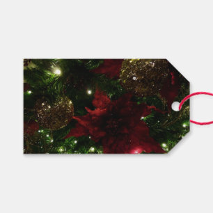 Maroon- und Gold-Weihnachtsbaum I Feiertagsfoto Geschenkanhänger