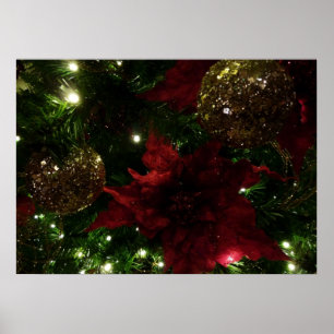 Maroon- und Gold-Weihnachtsbaum I Feiertagsfoto Poster