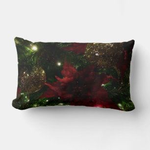 Maroon und Gold Weihnachtsbaum I Holiday Foto Lendenkissen