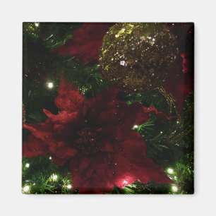 Maroon und Gold Weihnachtsbaum I Holiday Foto Magnet