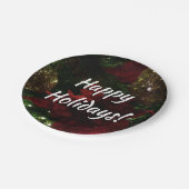 Maroon und Gold Weihnachtsbaum I Holiday Foto Pappteller (Schrägansicht)