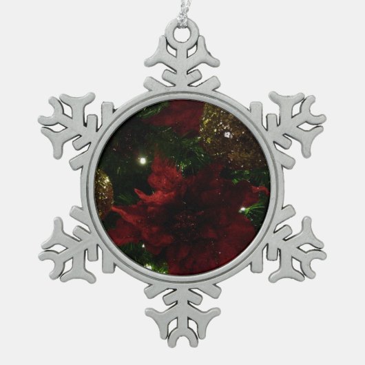 Maroon und Gold Weihnachtsbaum I Holiday Foto Schneeflocken Zinn-Ornament (Vorderseite)