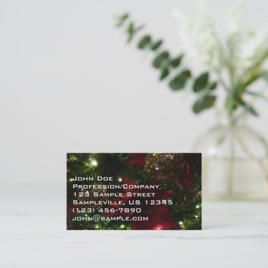 Maroon und Gold Weihnachtsbaum I Holiday Foto Visitenkarte (Stehend Vorderseite)