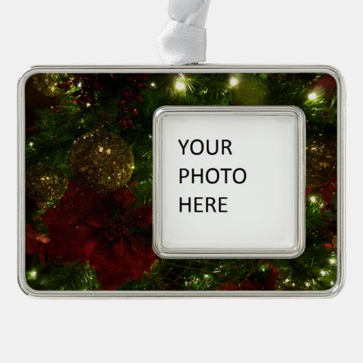 Maroon und Gold Weihnachtsbaum II Rahmen-Ornament Silber (Vorderseite)