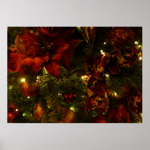 Maroon und Goldener Weihnachtsbaum II Poster
