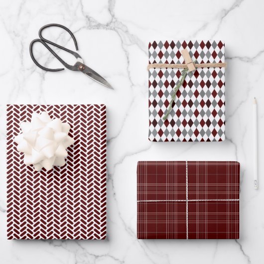Maroon- und Graugemische Muster Geschenkpapier Set (Vorderseite)