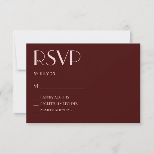 Maroon und hellrosa Hochzeitskarte RSVP Karte (Vorderseite)