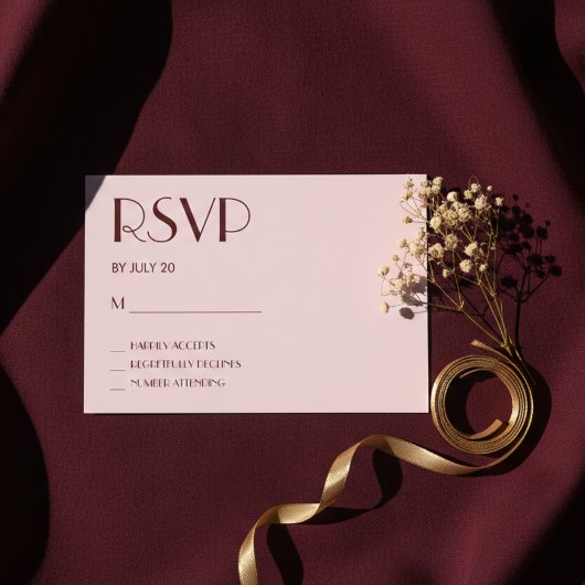 Maroon und hellrosa Hochzeitskarte RSVP Karte