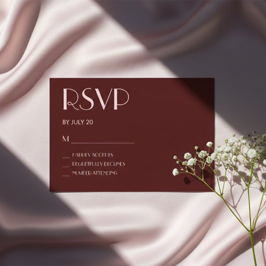 Maroon und hellrosa Hochzeitskarte RSVP Karte