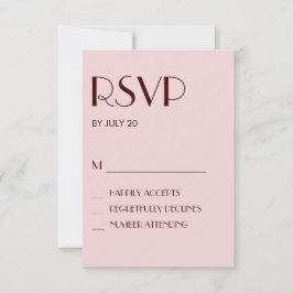 Maroon und hellrosa Hochzeitskarte RSVP Karte