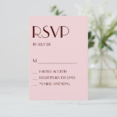 Maroon und hellrosa Hochzeitskarte RSVP Karte (Stehend Vorderseite)