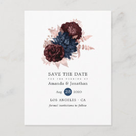 Maroon und Rose Gold Floral Save the Date Ankündigungspostkarte