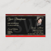 Maroon und Rote Grenzen auf Schwarz Monogramm und Visitenkarte (Rückseite)