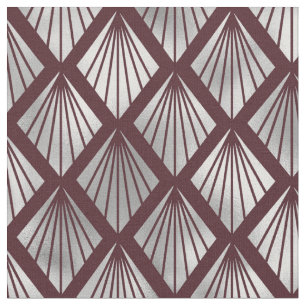 Maroon und Silver Art Déco Diamond Pattern Stoff