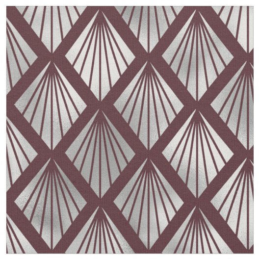 Maroon und Silver Art Déco Diamond Pattern Stoff (Nahaufnahme)