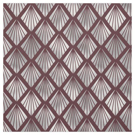Maroon und Silver Art Déco Diamond Pattern Stoff (Muster)