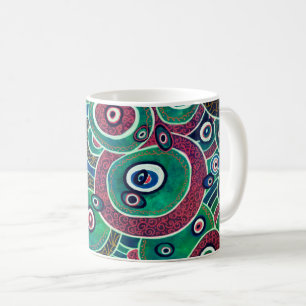 Maroon und Turquoise Circles Ovals Originelle Kuns Kaffeetasse